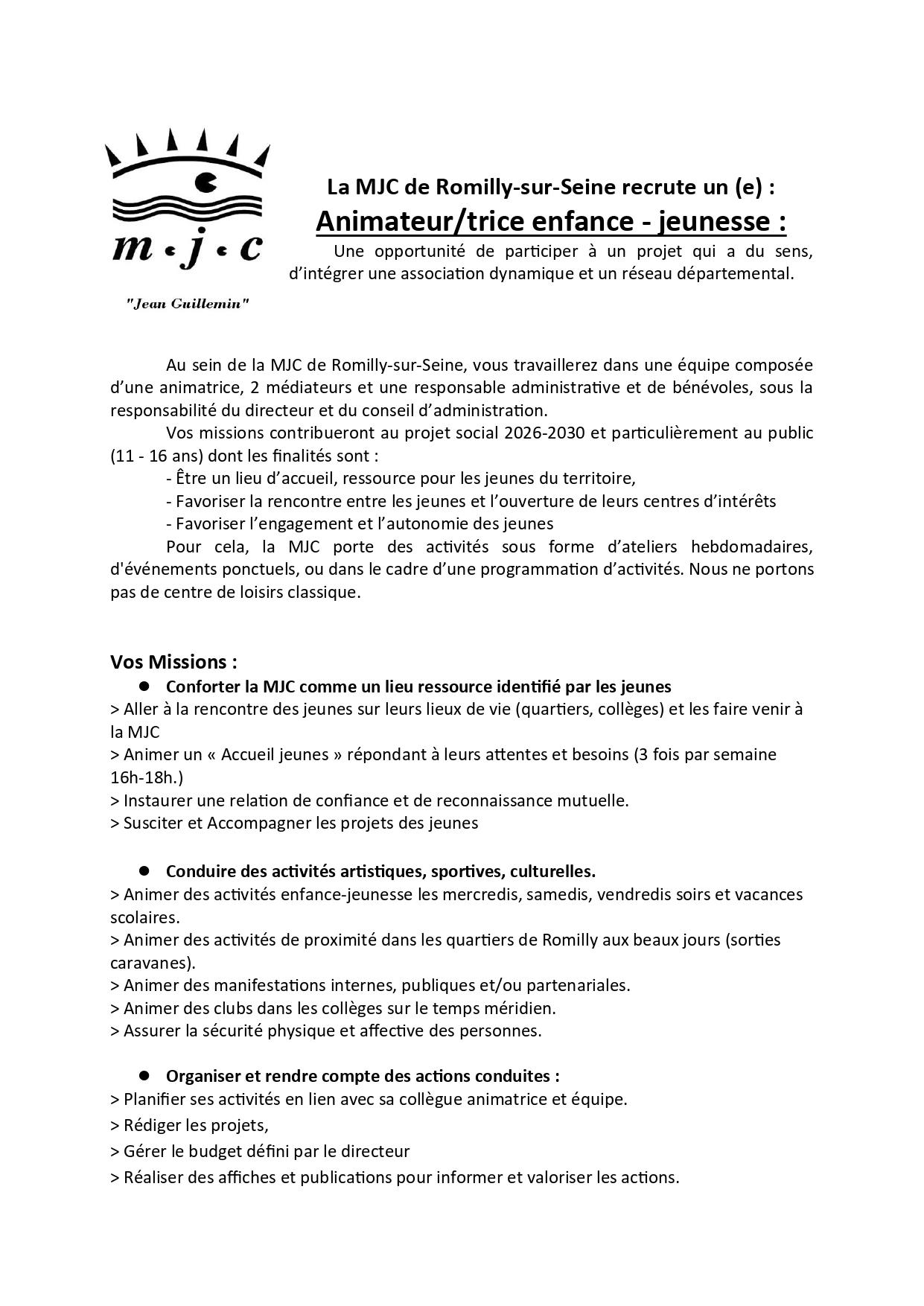 Offre d emploi cdi anim mjc romilly fev 2026 page 1