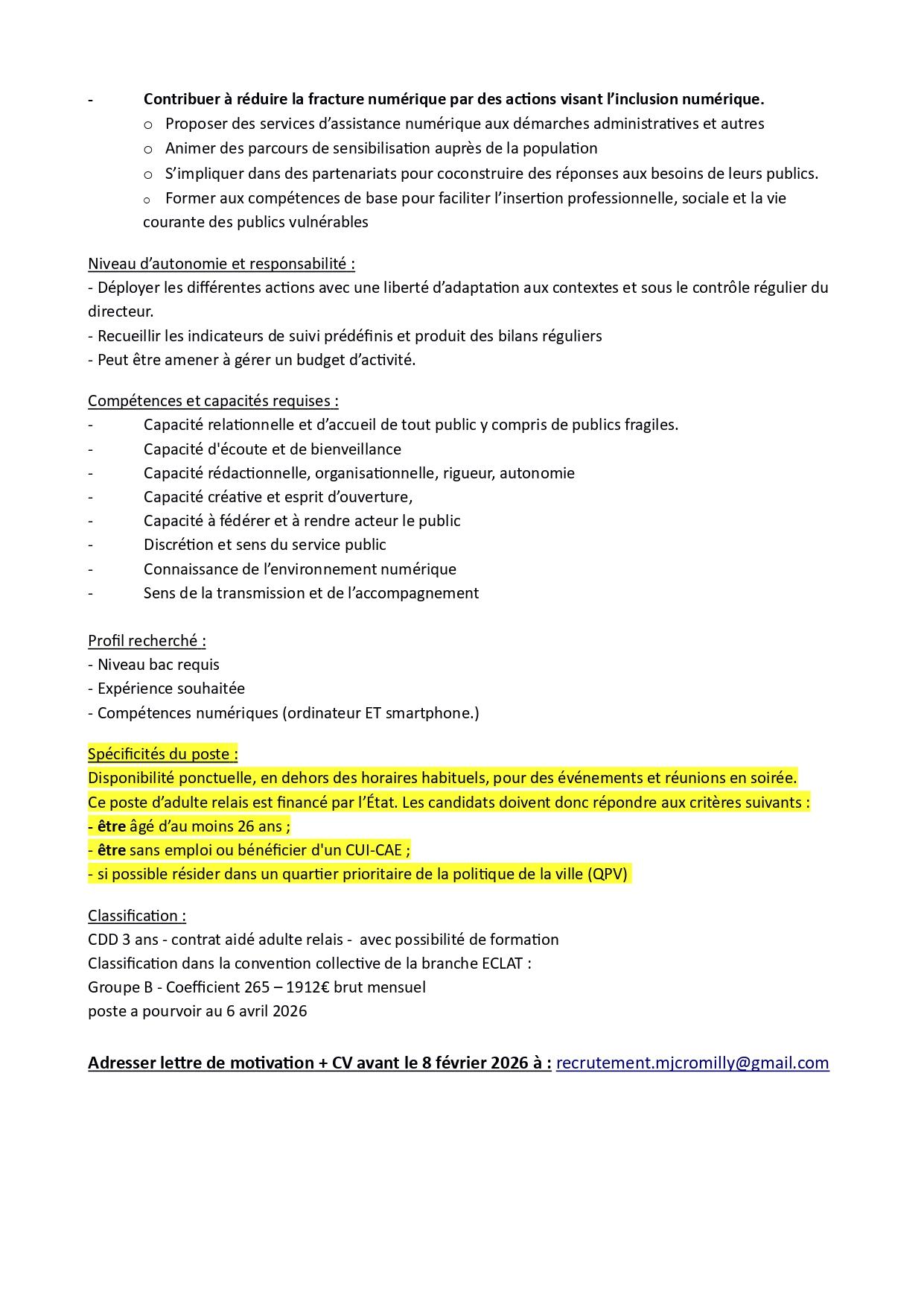 Offre d'emploi médiatrice/teur social et numérique mjc romilly page 2